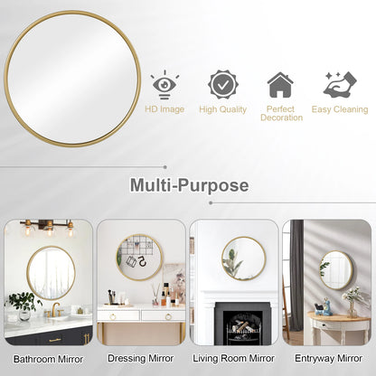 Hanging Makeup Mirror Modern Round Mirror with Gold Metal Frame for Bedroom Bathroom Living Room Hallway Home Decoration