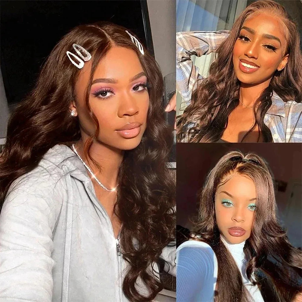 200 Density Chocolate Brown Body Wave Lace Front Human Hair Wigs Brazilian HD Lace Frontal Wigs 13x5 13x7 Preplucked For Women