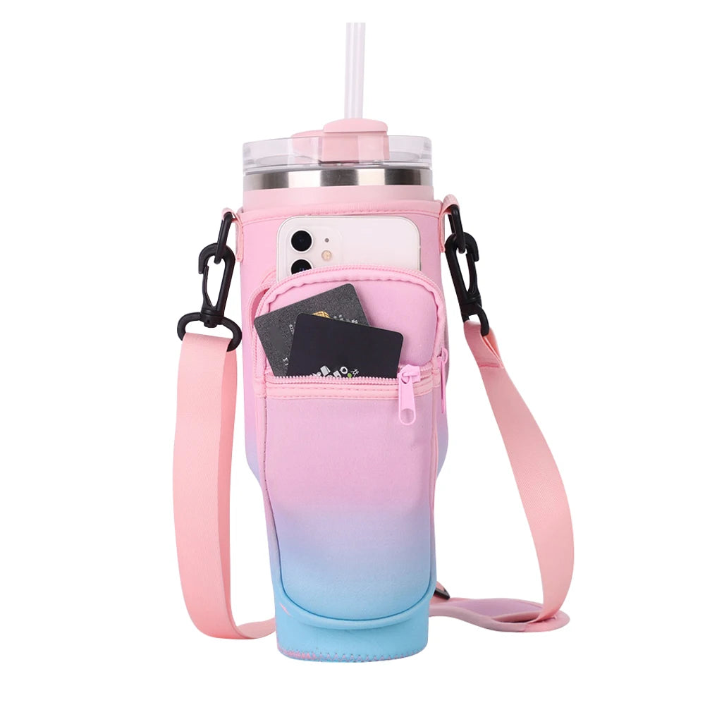 40OZ Water Bottle Carrier Bag with Phone Pocket for Stanley Cup, Water Bottle Holder with Adjustable Strap Thermos Cup Holder