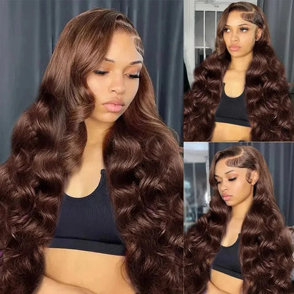 200 Density Chocolate Brown Body Wave Lace Front Human Hair Wigs Brazilian HD Lace Frontal Wigs 13x5 13x7 Preplucked For Women