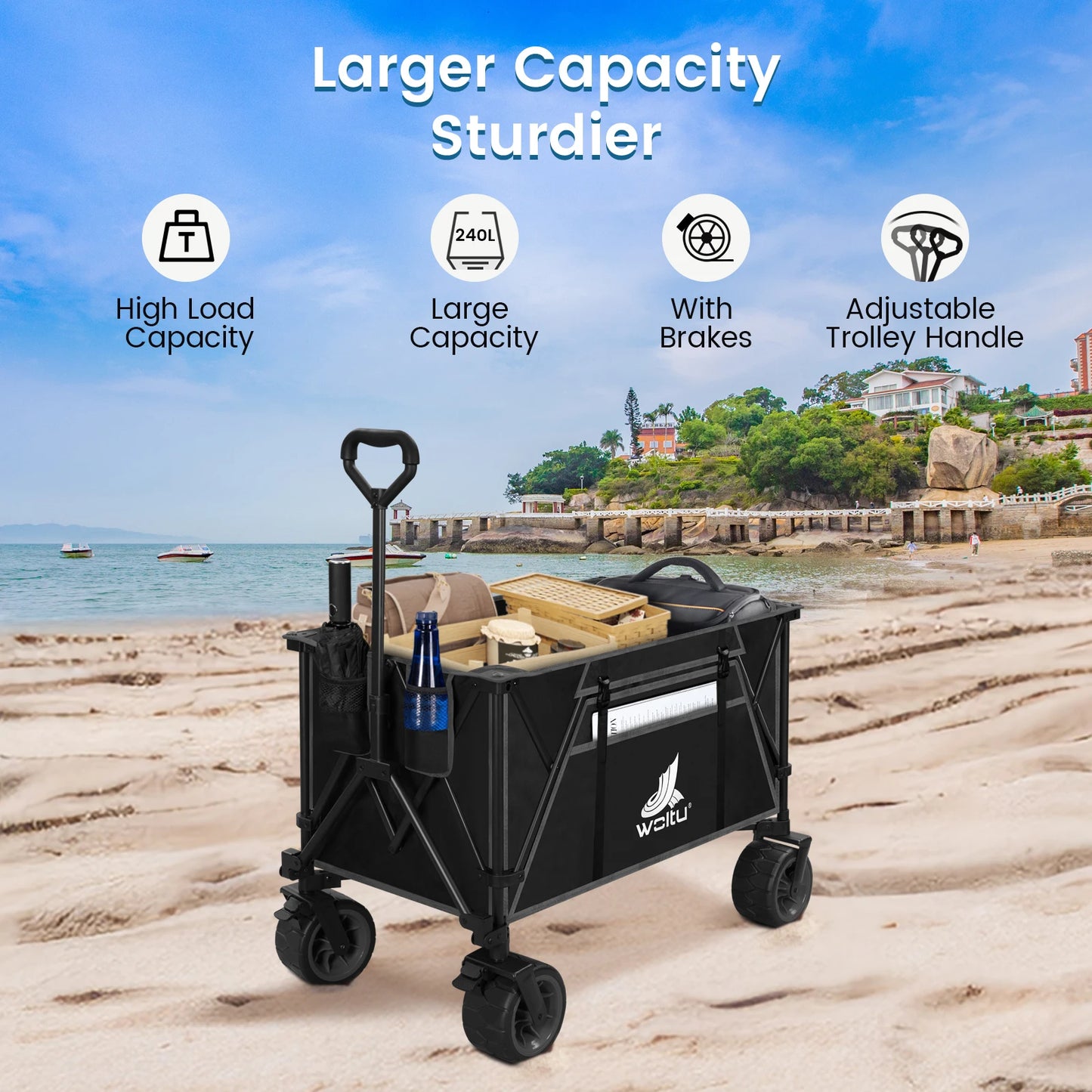 WOLTU Foldable Handcart Transport Trolley with Brakes for All Terrain Beach Garden Camping Picnic Shopping Outdoor