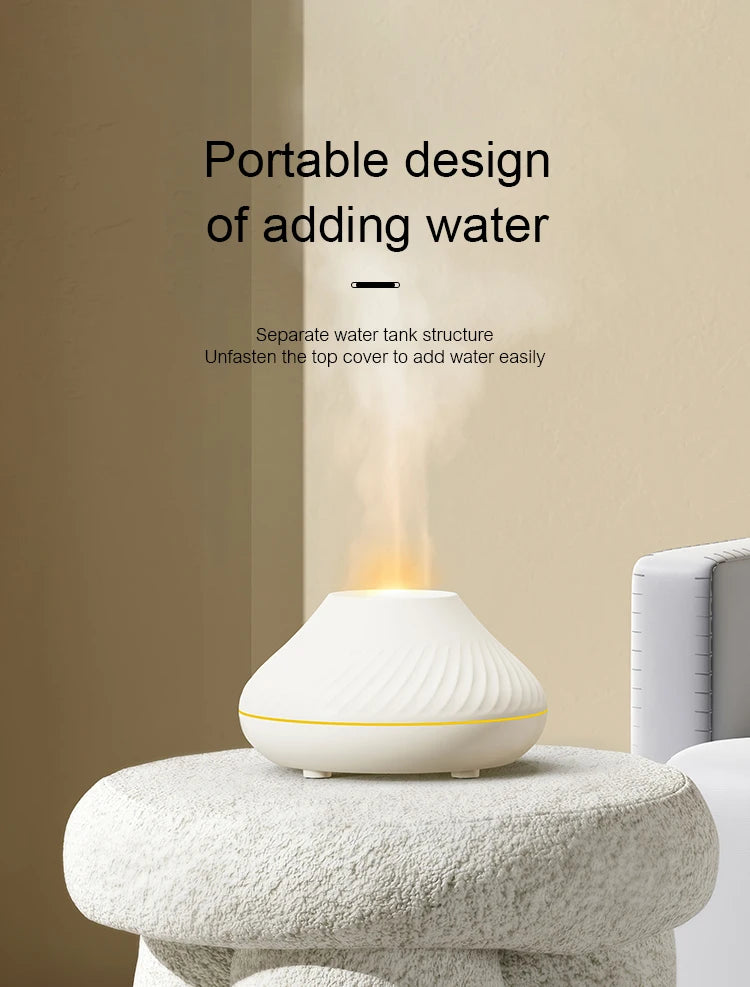 Volcanic Aromatherapy Humidifier 130ml USB Portable Essential Oils Diffuser with Color Flame Night Light for Home Bedroom Office