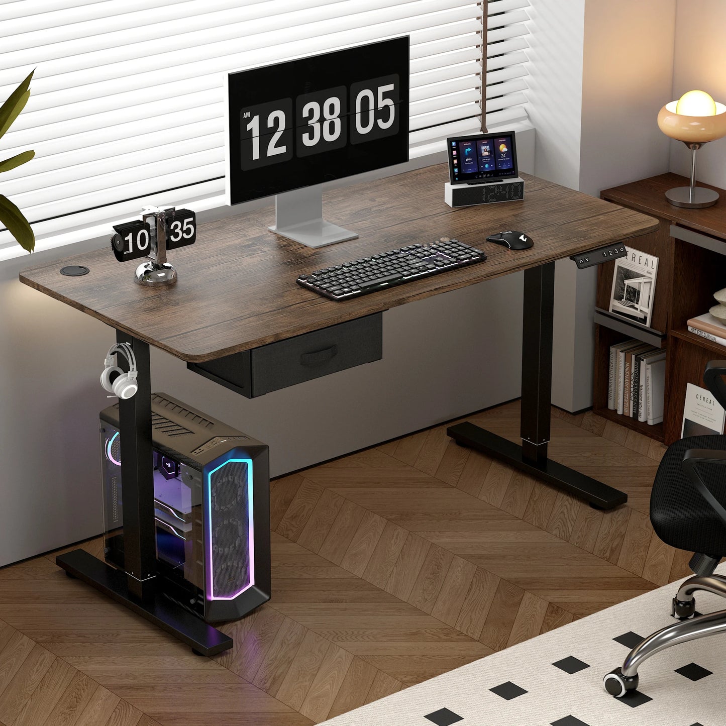 Electric Standing Desk Sit Stand Table Height Adjustable Electric Computer Desk USB Charging Port Drawer for Home Office-140cm