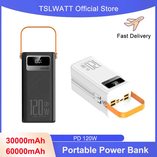 60000mAh Portable Power Bank 120W Fast Charging Power Station Outdoor Emergency Power Bank Solar Generator LED For Camping Phon