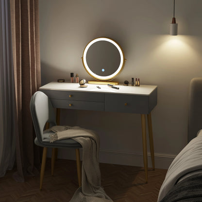 1SET Vanity Dressing Table Cosmetic Make up Table with Lighting Adjustable LED Mirror Light 3 Drawers Velvet Stool for Bedroom