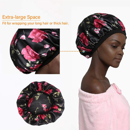 Women Floral Silk Night Sleep Cap Hair Bonnet Hat Head Cover Satin Turban Wrap