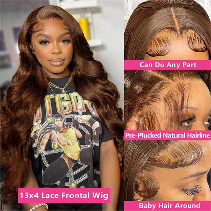 200 Density Chocolate Brown Body Wave Lace Front Human Hair Wigs Brazilian HD Lace Frontal Wigs 13x5 13x7 Preplucked For Women