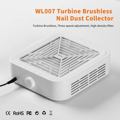 Turbine Brushless Nail Dust Remover Strong Suction Nail Vacuum Cleaner Manicure with Removable Filter Low-noise Dust Collector