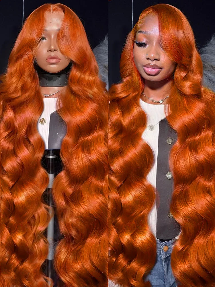 30 40Inch Orange Ginger Body Wave 13x4 HD Transparent Lace Frontal Wig Brazilian Color 13x6 Lace Front Human Hair Wigs For Women