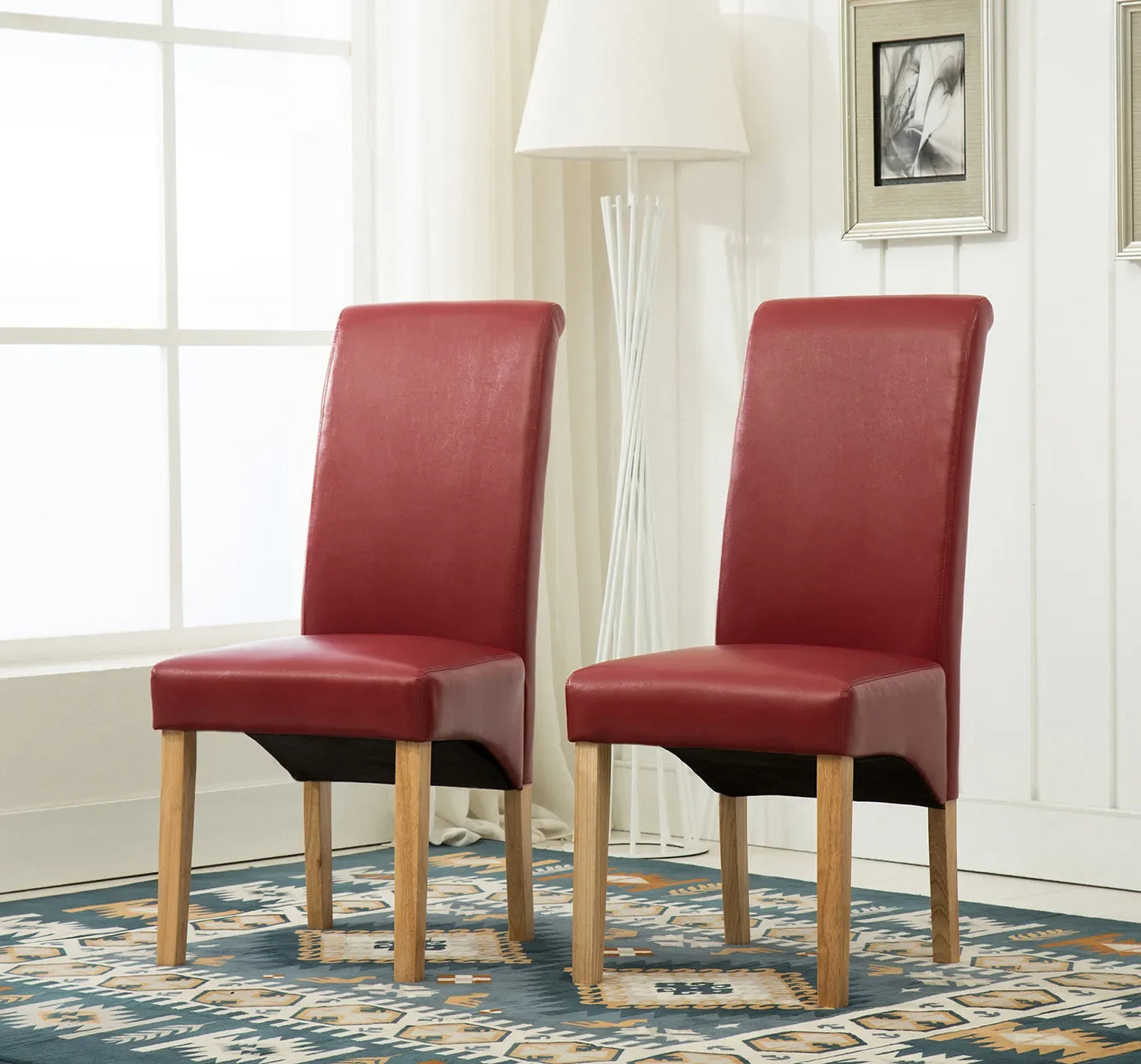 MCC Set of 2 Faux Leather Dining Chairs Roll Top Scroll High Back For Home & Commercial Restaurants