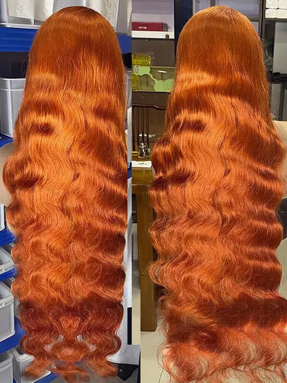 30 40Inch Orange Ginger Body Wave 13x4 HD Transparent Lace Frontal Wig Brazilian Color 13x6 Lace Front Human Hair Wigs For Women