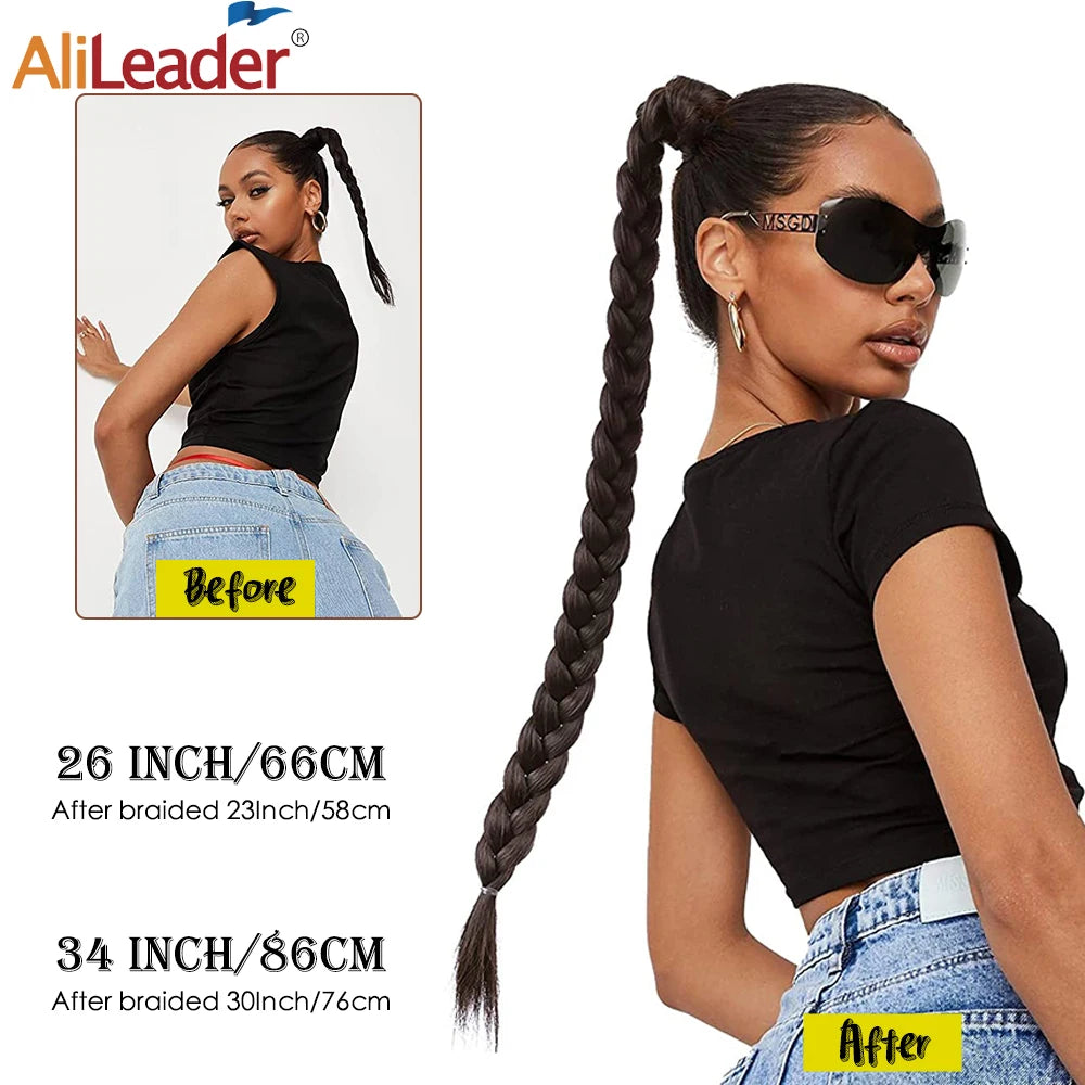 26"34Inch Braided Ponytail Extension Yaki Synthetic Long Ponytail With Hair Tie Diy Braided Ponytail High Temperature Fiber