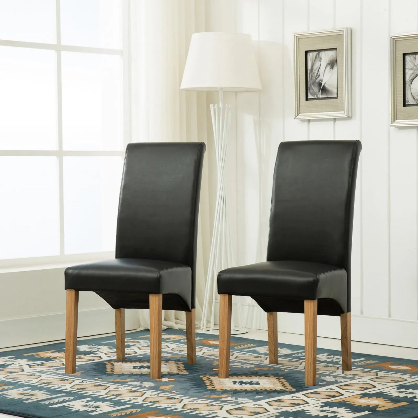 MCC Set of 2 Faux Leather Dining Chairs Roll Top Scroll High Back For Home & Commercial Restaurants