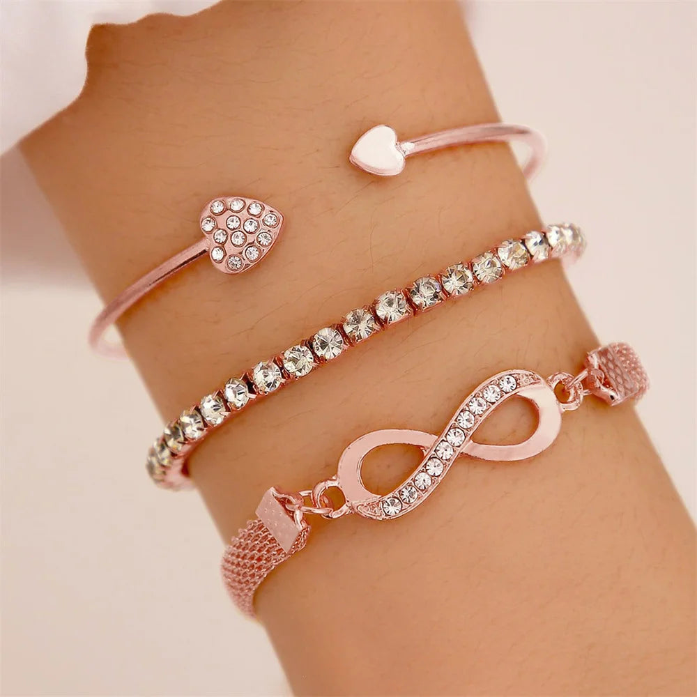 Set of 3 Love Bracelet Women Accessories Party Elegant Gold Silver Gift