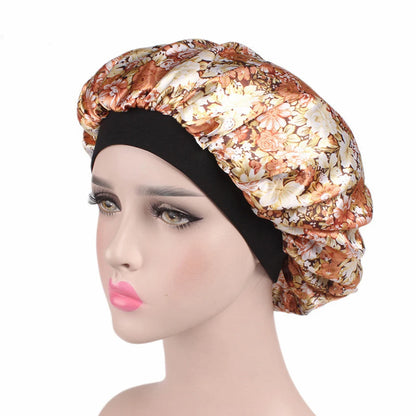 Women Floral Silk Night Sleep Cap Hair Bonnet Hat Head Cover Satin Turban Wrap