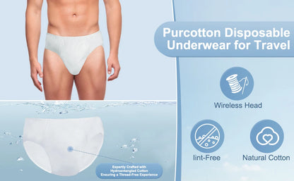 Purcotton Disposable Underwear for Men, 15 pieces, 100% Cotton Men's Briefs Pants, Individually Wrapped Panties