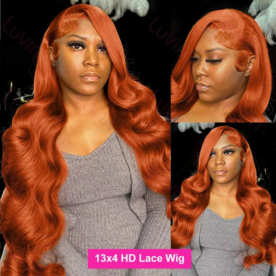 30 40Inch Orange Ginger Body Wave 13x4 HD Transparent Lace Frontal Wig Brazilian Color 13x6 Lace Front Human Hair Wigs For Women