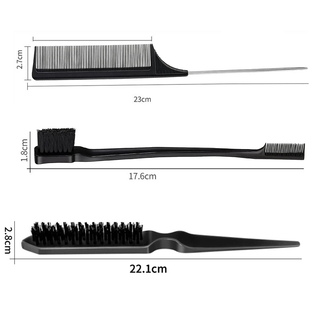 3Pcs Slick Brush Set Hair Brush Teasing Comb Edge Hair Brush Grooming