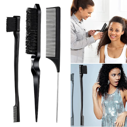 3Pcs Slick Brush Set Hair Brush Teasing Comb Edge Hair Brush Grooming