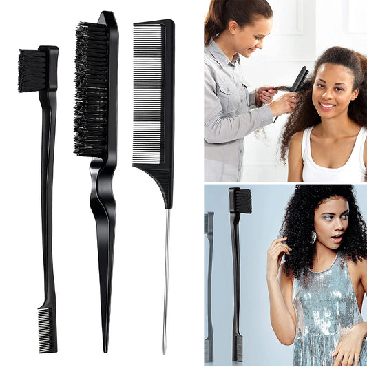 3Pcs Slick Brush Set Hair Brush Teasing Comb Edge Hair Brush Grooming