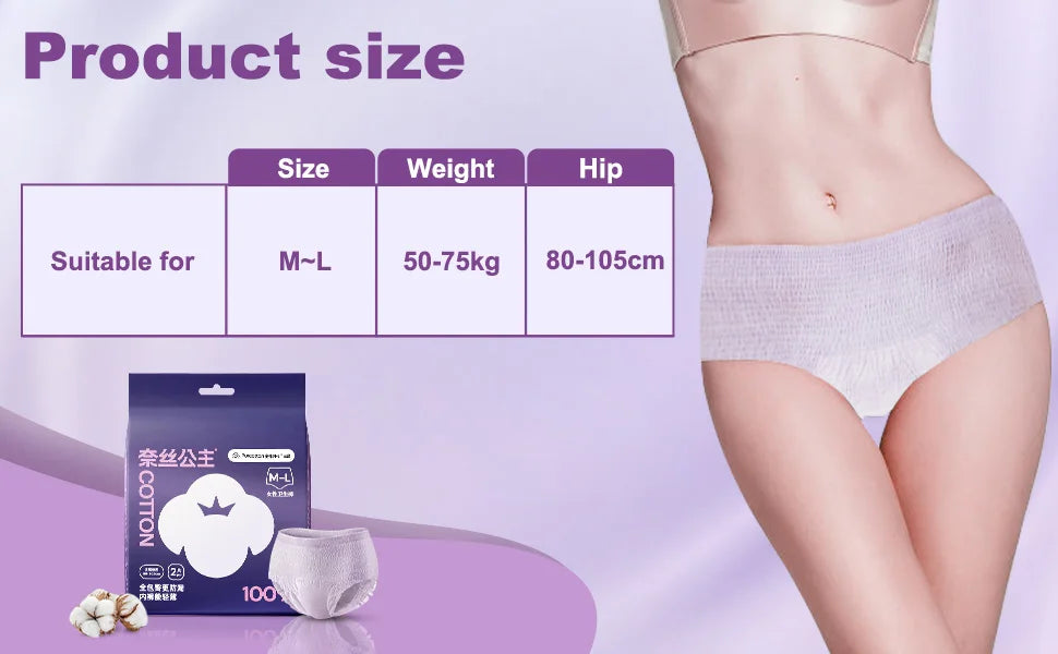 Purcotton Period Pants Incontinence Pants Women, Kind to Skin Adult Nappies, Maternity Pads Postpartum Pants Disposable Pants