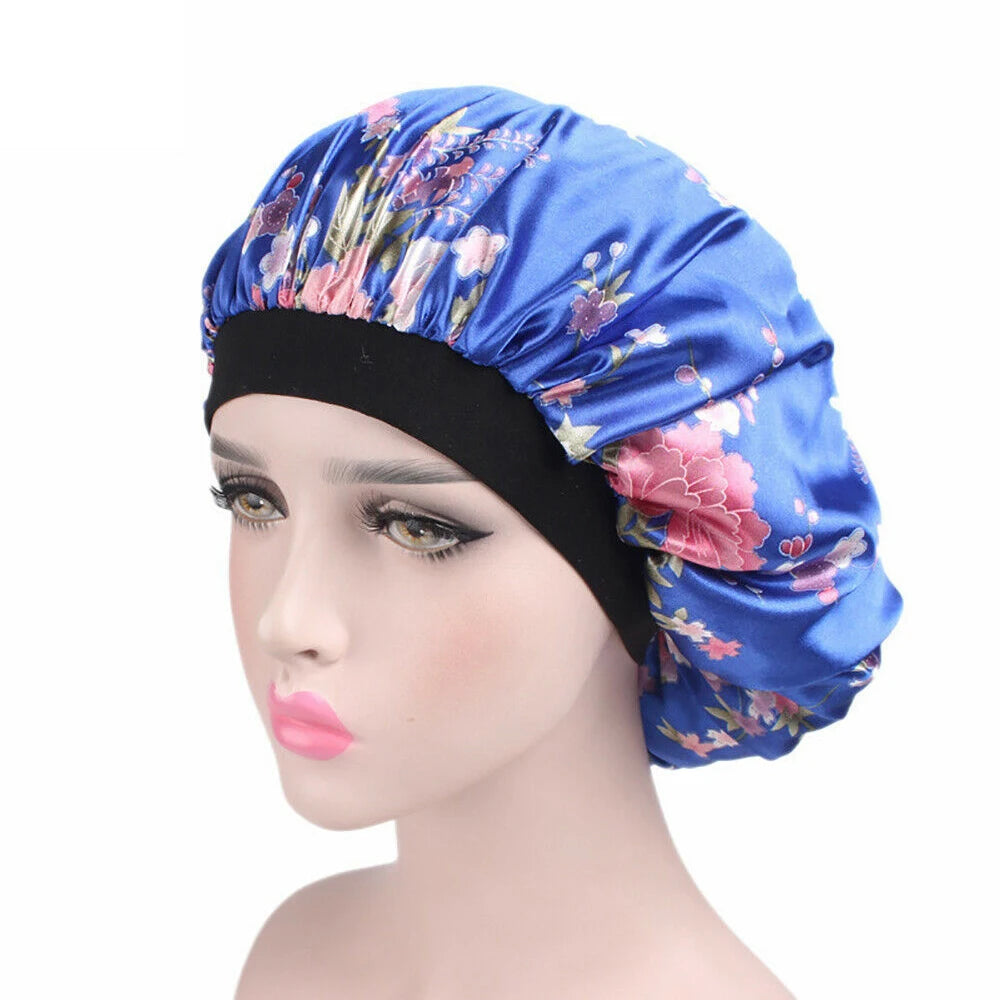 Women Floral Silk Night Sleep Cap Hair Bonnet Hat Head Cover Satin Turban Wrap