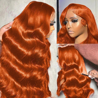 30 40Inch Orange Ginger Body Wave 13x4 HD Transparent Lace Frontal Wig Brazilian Color 13x6 Lace Front Human Hair Wigs For Women