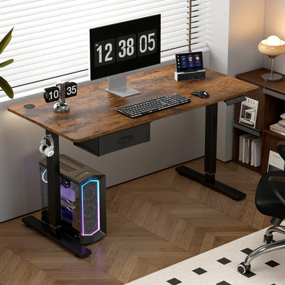 Electric Standing Desk Sit Stand Table Height Adjustable Electric Computer Desk USB Charging Port Drawer for Home Office-140cm