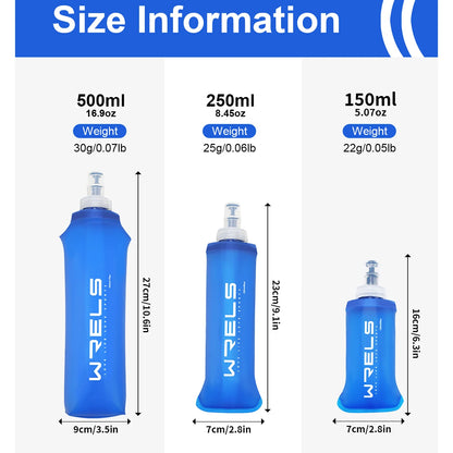 WRELS Soft Folding Water Bottle Collapsible Silicone Outdoor Sport Traveling Camp Hiking Cycling Running TPU Portable Water Bag