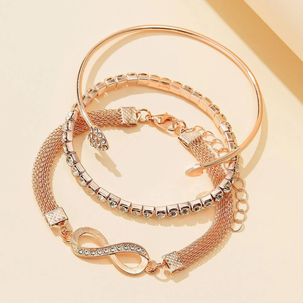 Set of 3 Love Bracelet Women Accessories Party Elegant Gold Silver Gift