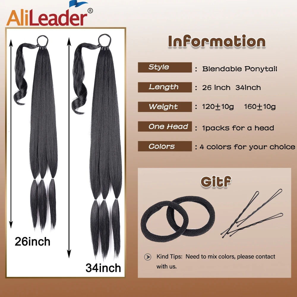 26"34Inch Braided Ponytail Extension Yaki Synthetic Long Ponytail With Hair Tie Diy Braided Ponytail High Temperature Fiber