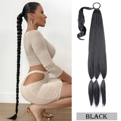 26"34Inch Braided Ponytail Extension Yaki Synthetic Long Ponytail With Hair Tie Diy Braided Ponytail High Temperature Fiber