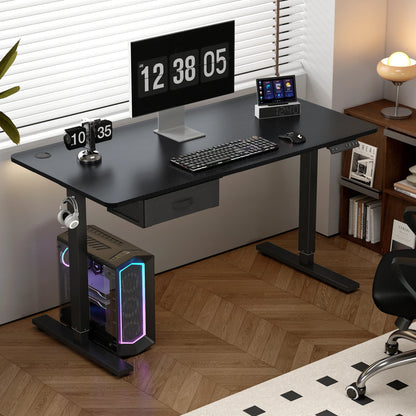 Electric Standing Desk Sit Stand Table Height Adjustable Electric Computer Desk USB Charging Port Drawer for Home Office-140cm