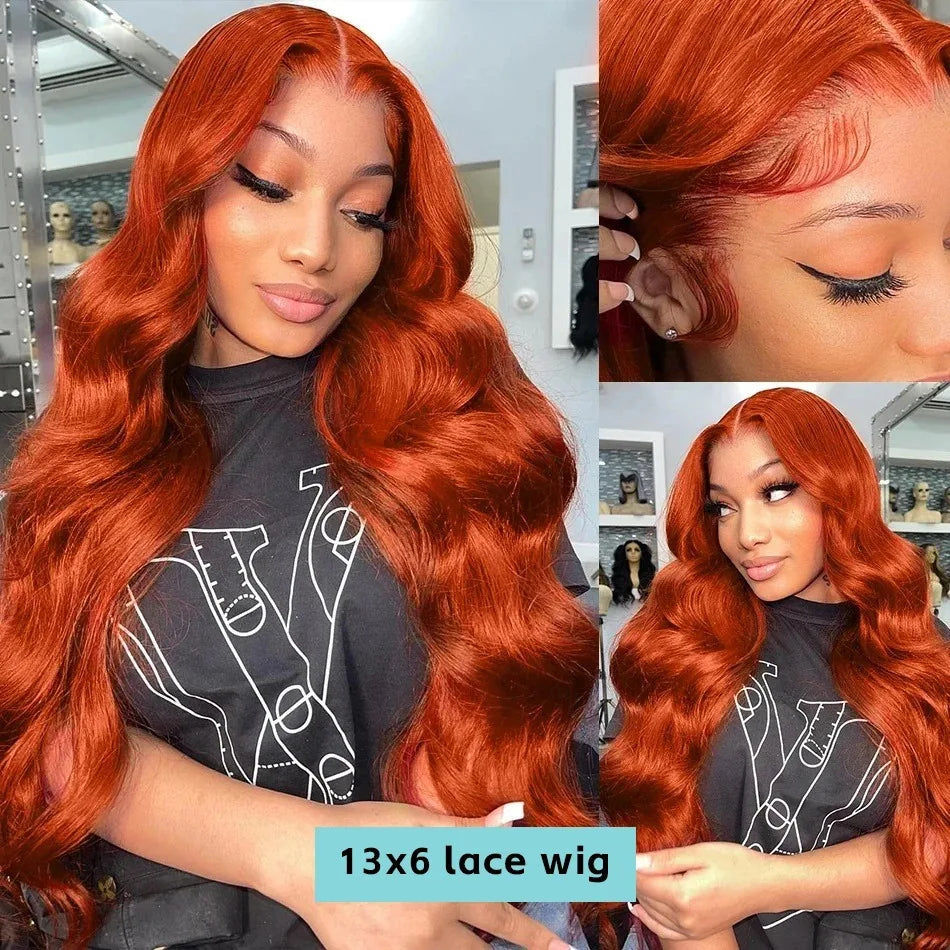 30 40Inch Orange Ginger Body Wave 13x4 HD Transparent Lace Frontal Wig Brazilian Color 13x6 Lace Front Human Hair Wigs For Women