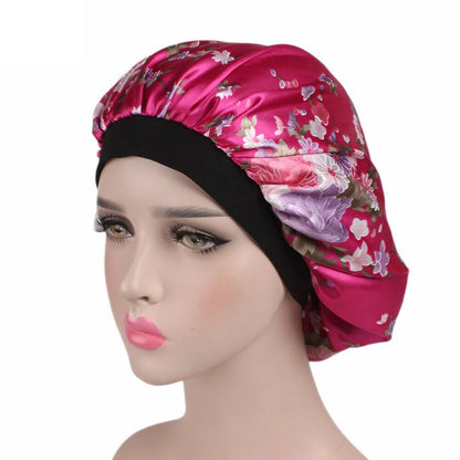 Women Floral Silk Night Sleep Cap Hair Bonnet Hat Head Cover Satin Turban Wrap