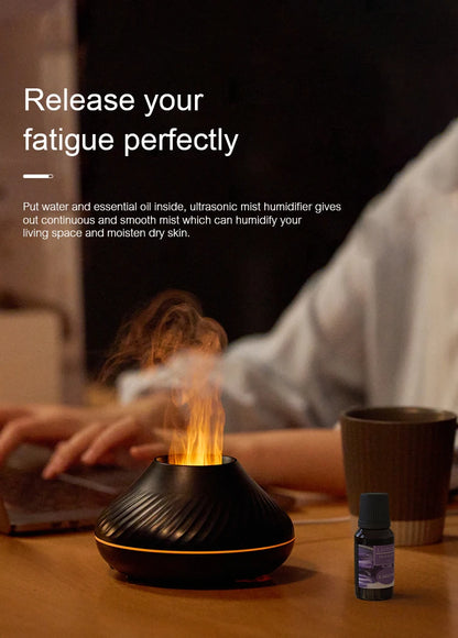 Portable Flame Air Humidifier 130ml USB Volcanic Aroma Essential Oil Diffuser with Nordic Desktop Home Style Atmosphere Light