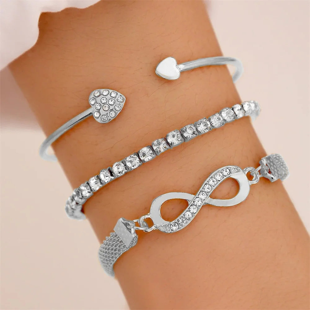 Set of 3 Love Bracelet Women Accessories Party Elegant Gold Silver Gift