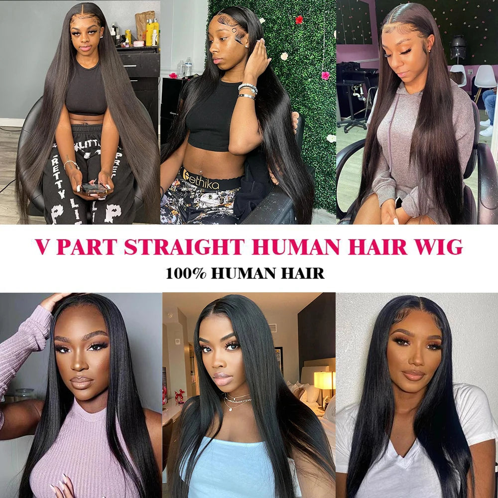 30 34 Inch Straight V U Part Wig Human Hair No Leave Out Thin Part Wigs for Women 250 Density Glueless Wig Ready To Wear On Sale