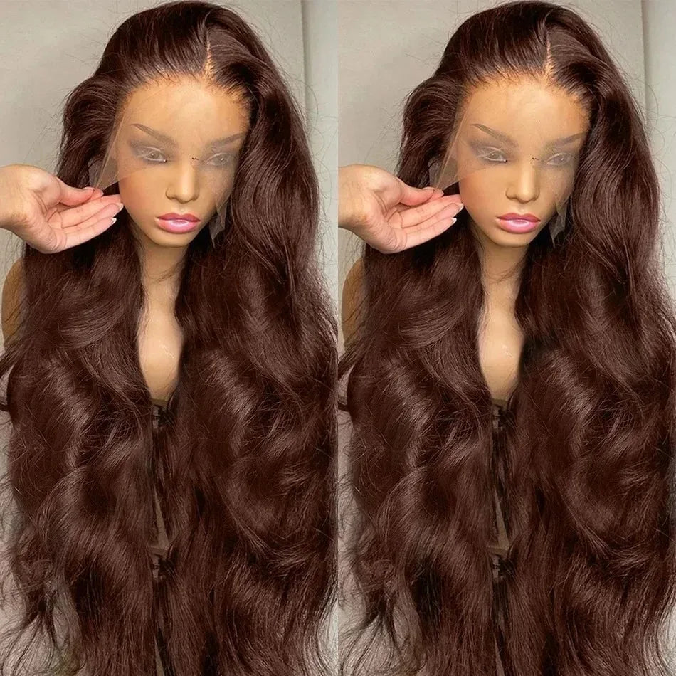 200 Density Chocolate Brown Body Wave Lace Front Human Hair Wigs Brazilian HD Lace Frontal Wigs 13x5 13x7 Preplucked For Women