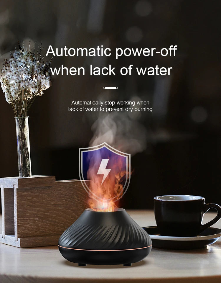 Portable Flame Air Humidifier 130ml USB Volcanic Aroma Essential Oil Diffuser with Nordic Desktop Home Style Atmosphere Light