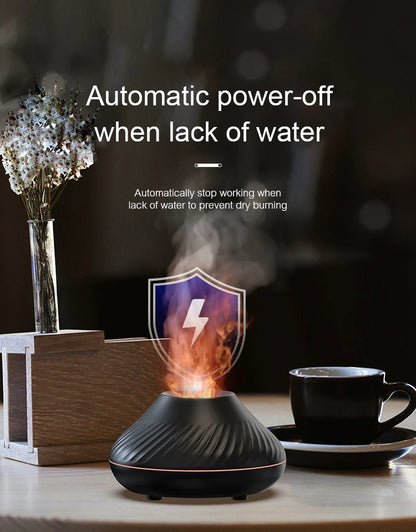 Volcanic Aromatherapy Humidifier 130ml USB Portable Essential Oils Diffuser with Color Flame Night Light for Home Bedroom Office