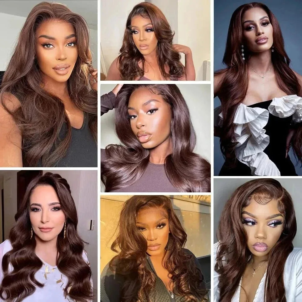 200 Density Chocolate Brown Body Wave Lace Front Human Hair Wigs Brazilian HD Lace Frontal Wigs 13x5 13x7 Preplucked For Women