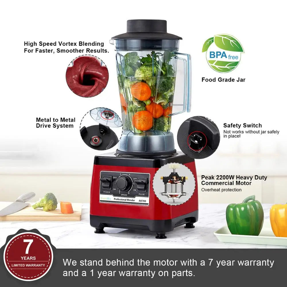 【7 Years Warranty】BPA Free Heavy Duty Commercial Grade Blender Professional Mixer Juicer Ice Smoothies Peak 2200W