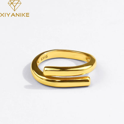 XIYANIKE Silver Color  Double Layer Geometric Ring Female Charm Fashion Simple Opening Light Luxury Handmade Jewelry Gift