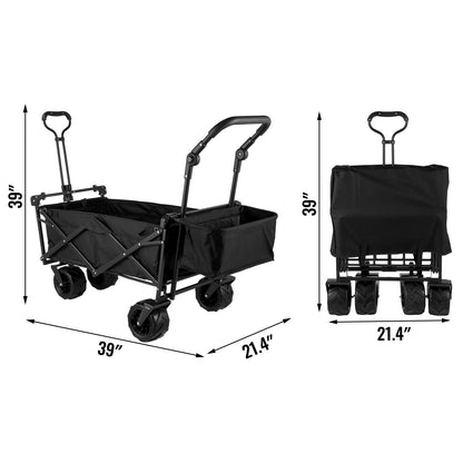 VEVOR Folding Wagon Cart W/ Adjustable Handle Bar Removable Canopy Oxford Cloth Collapsible Shopping Outdoor Camping Beach Cart