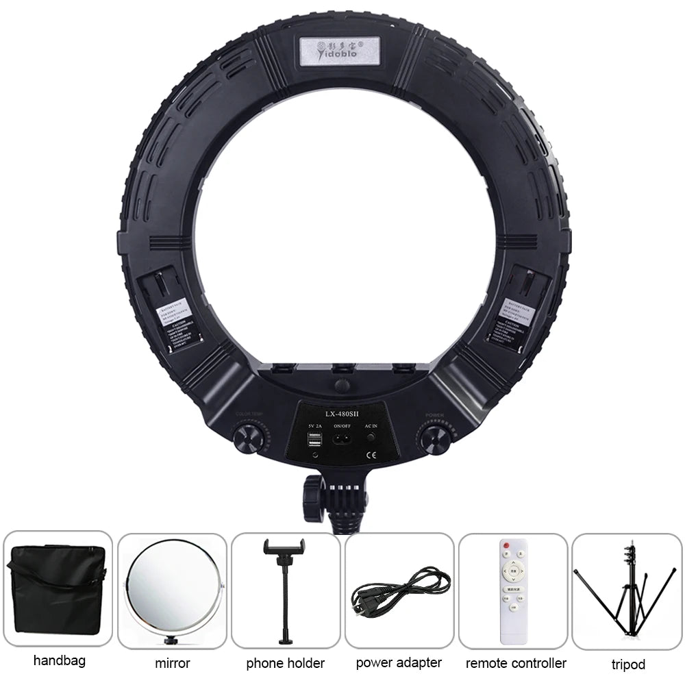 Yidoblo Warm & Cold Light LX-480SII 48W Ring Light Kit LED Ring Lamp SMD LEDS Video Light Lamp Makeup Lighting + Stand (2M)+ Bag