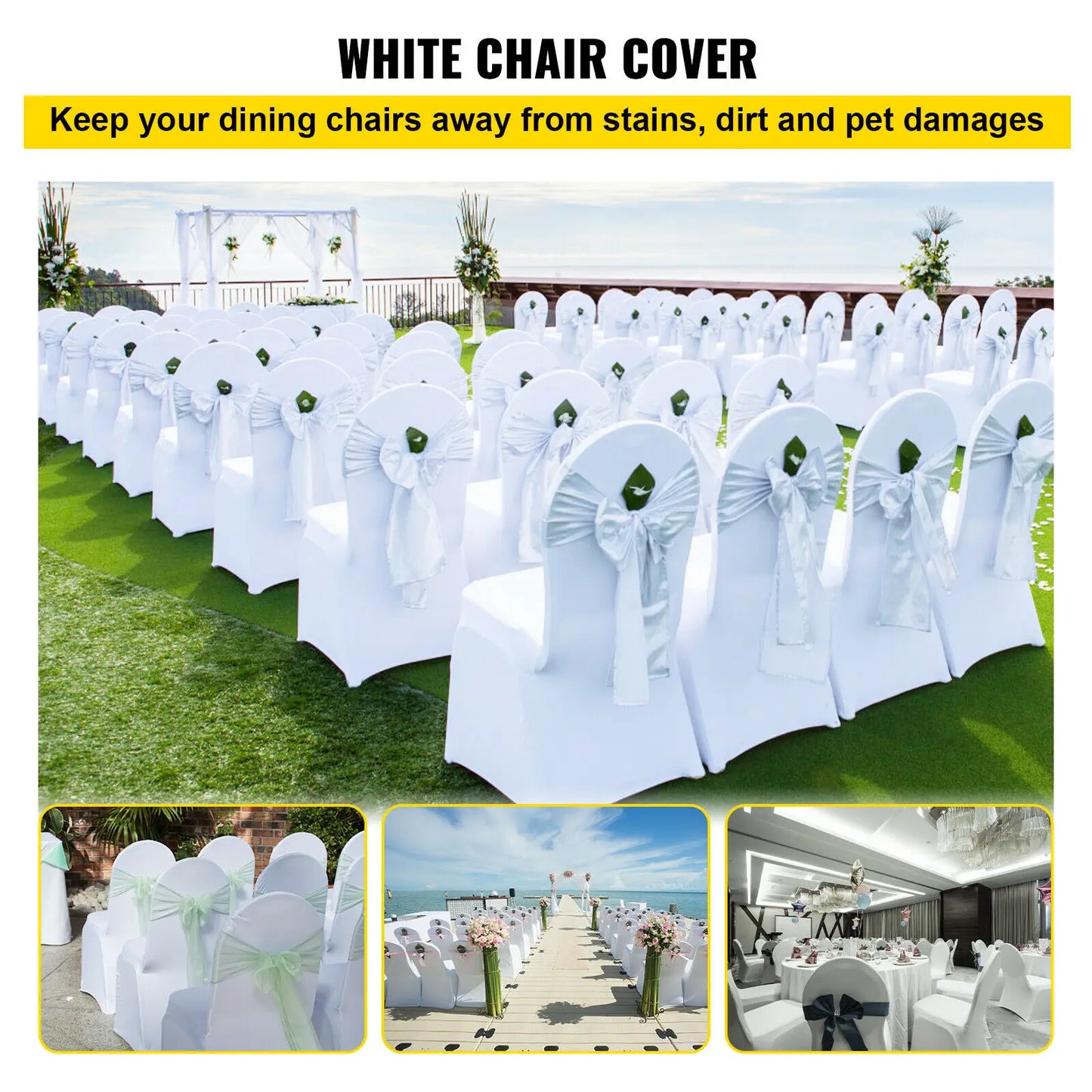 VEVOR 12/30/50/100Pcs Wedding Chair Cover Spandex Stretch Slipcover for Restaurant Banquet Hotel Dining Party White Chair Cover