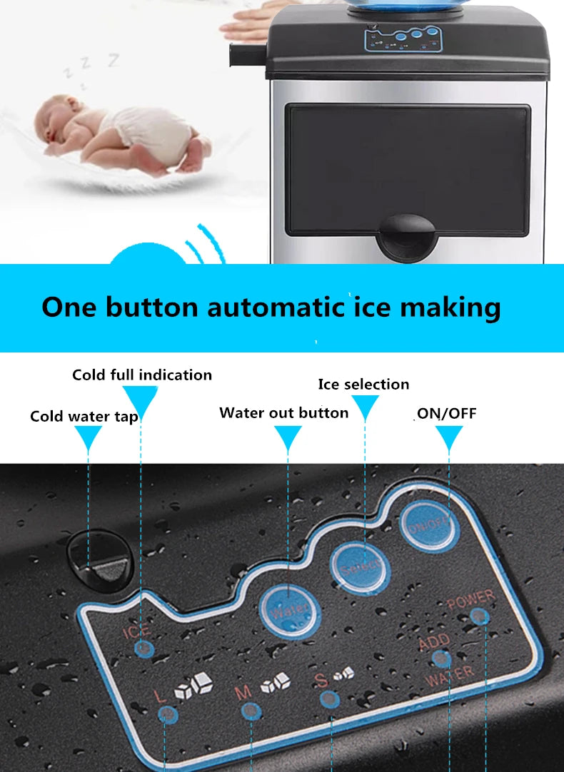 【Water Dispenser Ice Maker 2-in-1】Our countertop ice maker can make 48lb ice cubes daily, making ice as fast as 6-10 minutes