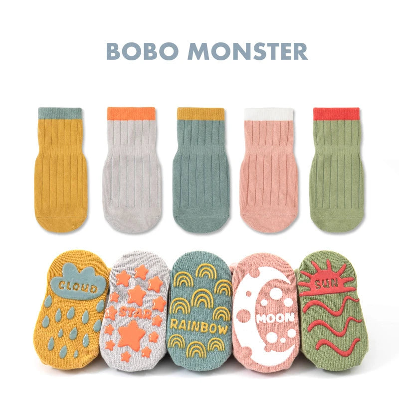 3 Pairs/lot Children's Socks Solid Striped Spring Boy Rubber Anti Slip Newborn Baby Floor Socks Cotton Infant Socks For Girls