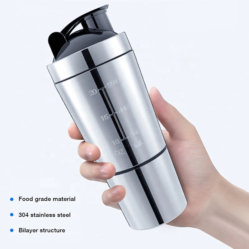 New Stainless Steel Cup Vacuum Mixer Whey Protein Powder Sports Shaker Water Bottle Detachable Double Layer Outdoor Drink Kettle